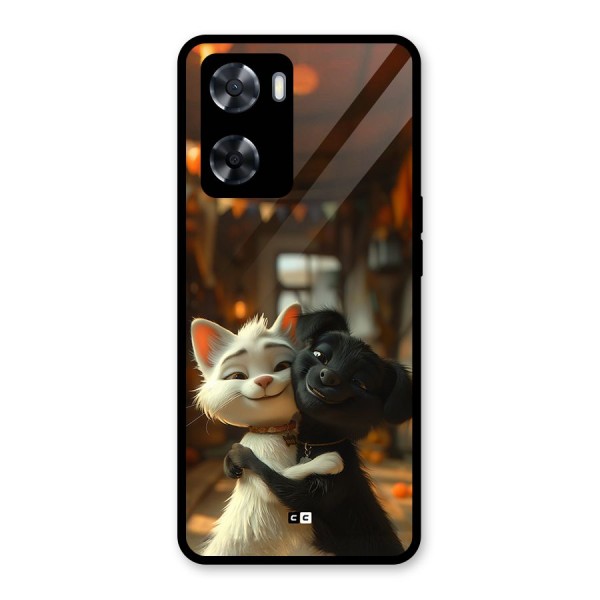 Cute Cat Dog Glass Back Case for Oppo A57 2022