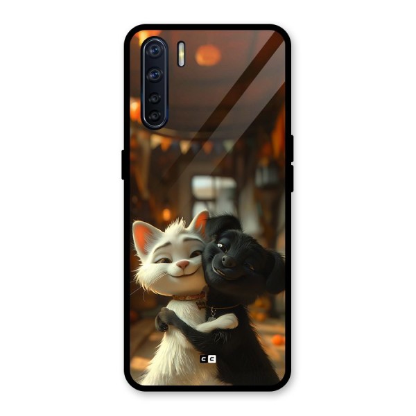 Cute Cat Dog Glass Back Case for Oppo F15