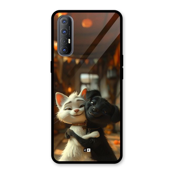 Cute Cat Dog Glass Back Case for Oppo Reno3 Pro