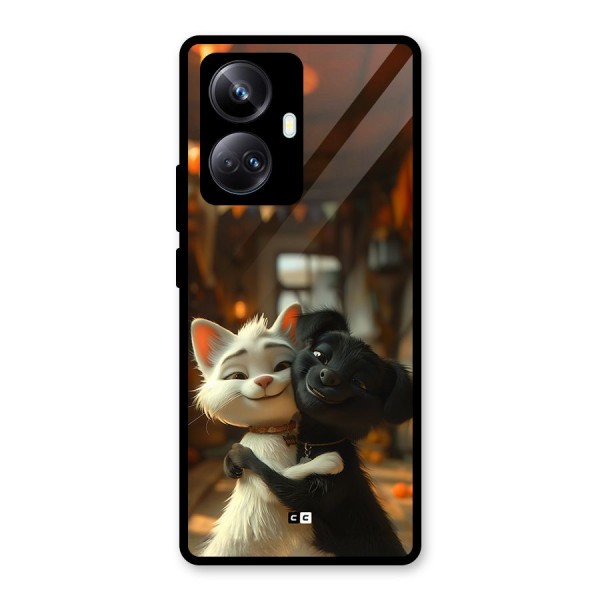 Cute Cat Dog Glass Back Case for Realme 10 Pro Plus