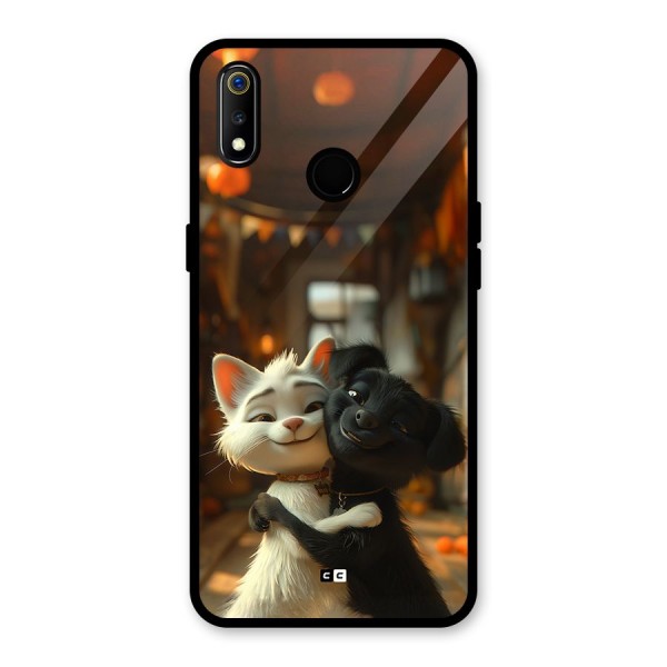 Cute Cat Dog Glass Back Case for Realme 3
