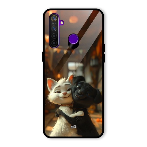 Cute Cat Dog Glass Back Case for Realme 5 Pro