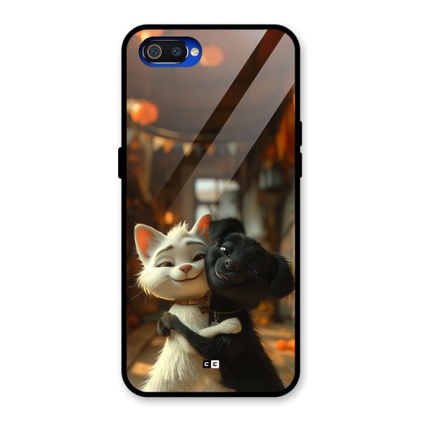 Cute Cat Dog Glass Back Case for Realme C2