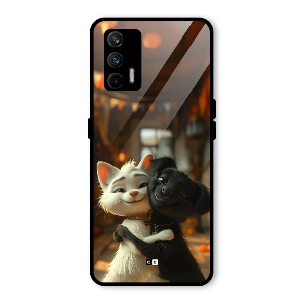 Cute Cat Dog Glass Back Case for Realme X7 Max