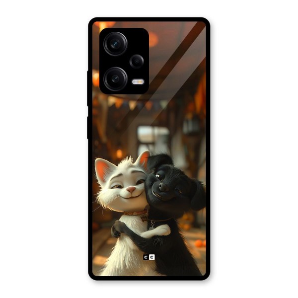 Cute Cat Dog Glass Back Case for Redmi Note 12 Pro