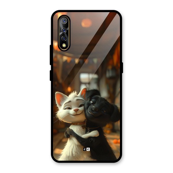 Cute Cat Dog Glass Back Case for Vivo S1