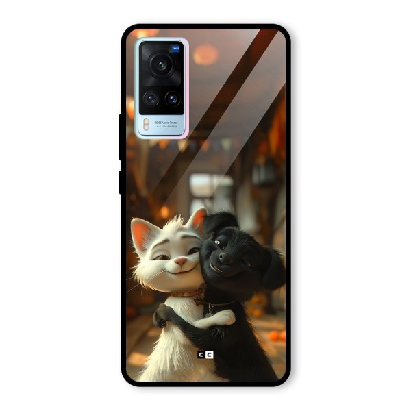 Cute Cat Dog Glass Back Case for Vivo X60