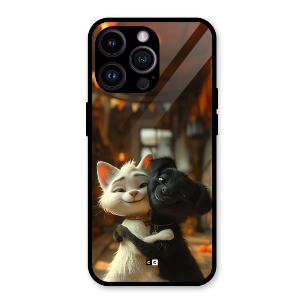 Cute Cat Dog Glass Back Case for iPhone 14 Pro Max