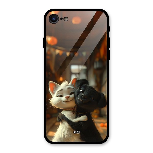 Cute Cat Dog Glass Back Case for iPhone SE 2022