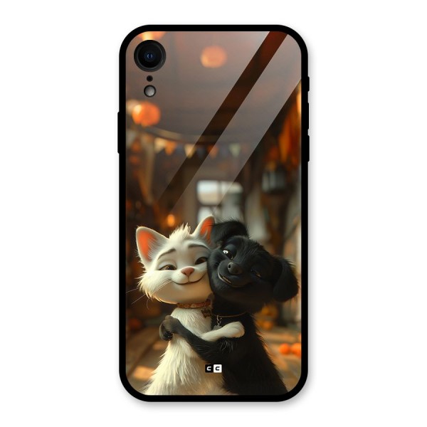 Cute Cat Dog Glass Back Case for iPhone XR