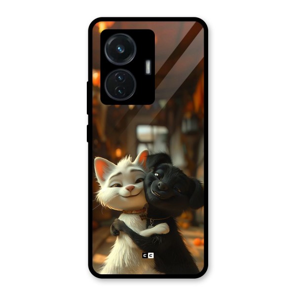 Cute Cat Dog Glass Back Case for iQOO Z6 44W