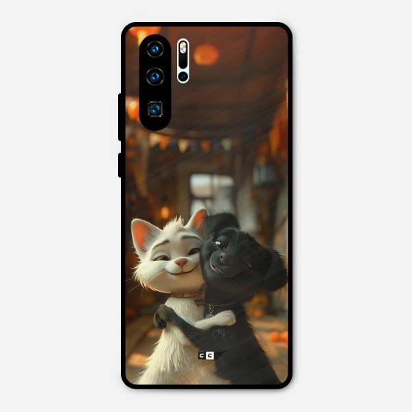 Cute Cat Dog Metal Back Case for Huawei P30 Pro