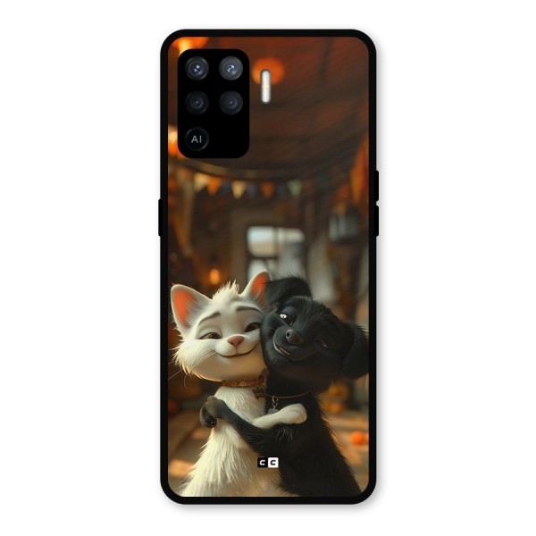 Cute Cat Dog Metal Back Case for Oppo F19 Pro