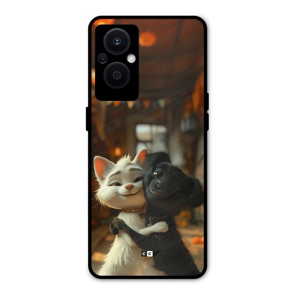 Cute Cat Dog Metal Back Case for Oppo F21s Pro 5G