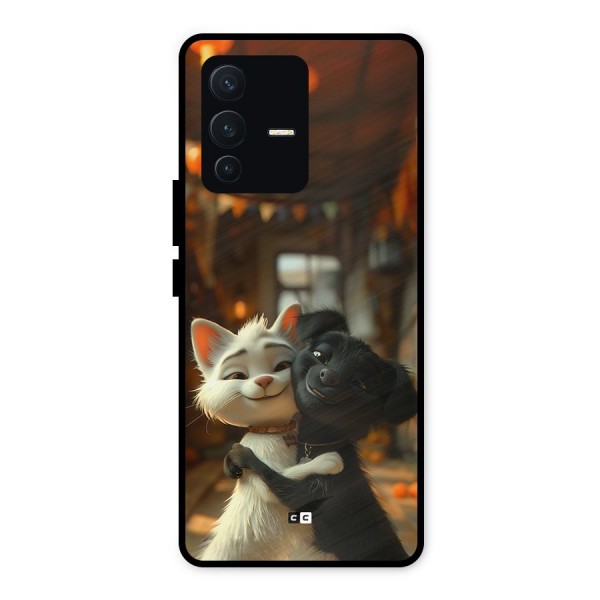 Cute Cat Dog Metal Back Case for Vivo V23 5G