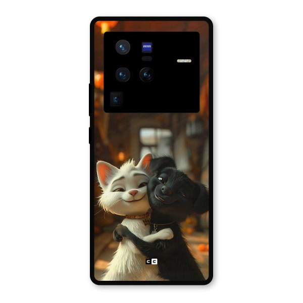 Cute Cat Dog Metal Back Case for Vivo X80 Pro