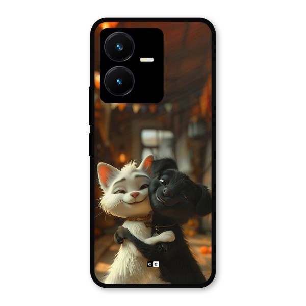 Cute Cat Dog Metal Back Case for Vivo Y22