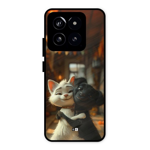 Cute Cat Dog Metal Back Case for Xiaomi 14