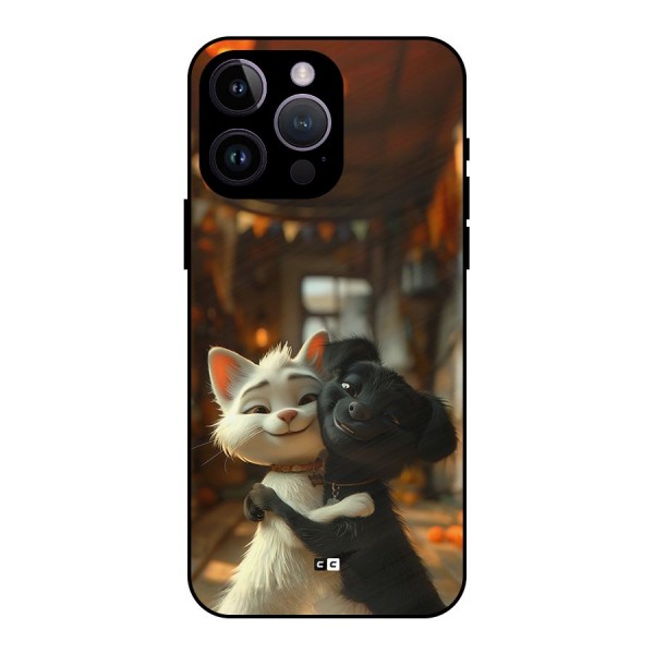 Cute Cat Dog Metal Back Case for iPhone 14 Pro Max