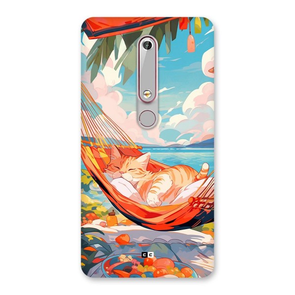Cute Cat On Beach Back Case for Nokia 6.1