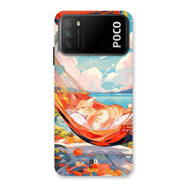 Cute Cat On Beach Back Case for Poco M3