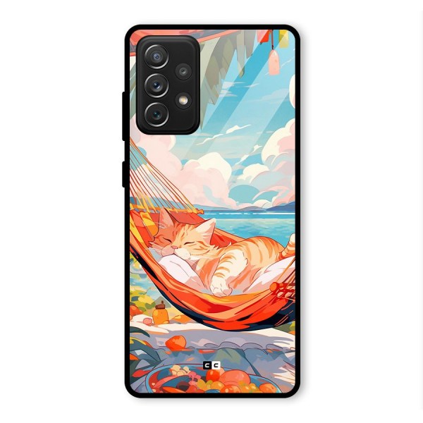 Cute Cat On Beach Glass Back Case for Galaxy A72