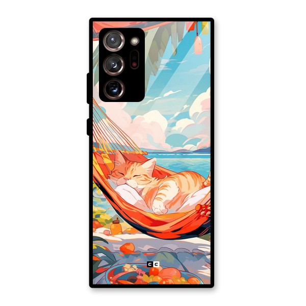 Cute Cat On Beach Glass Back Case for Galaxy Note 20 Ultra 5G