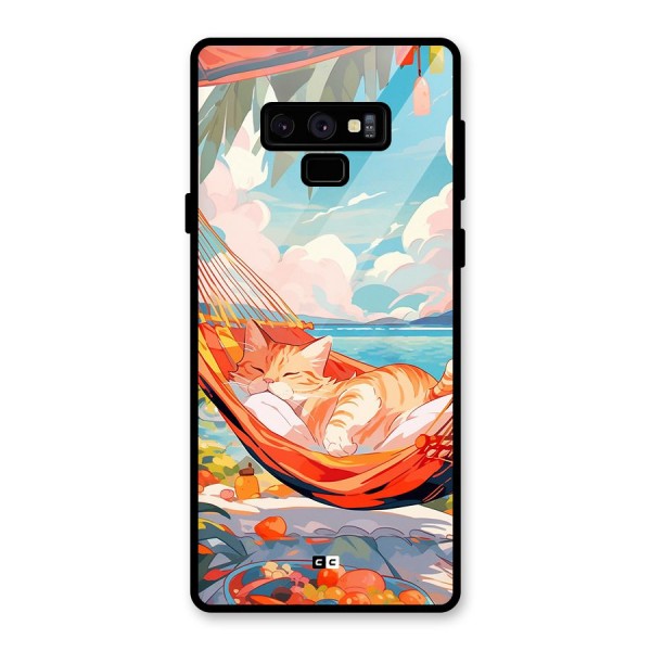 Cute Cat On Beach Glass Back Case for Galaxy Note 9