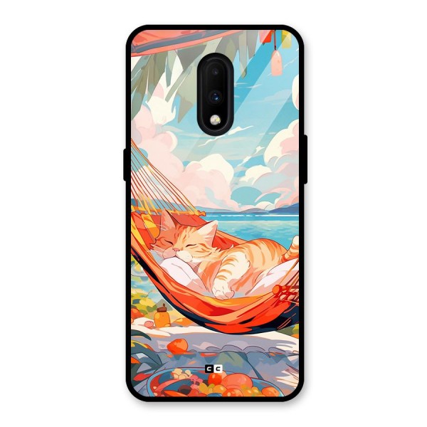 Cute Cat On Beach Glass Back Case for OnePlus 7