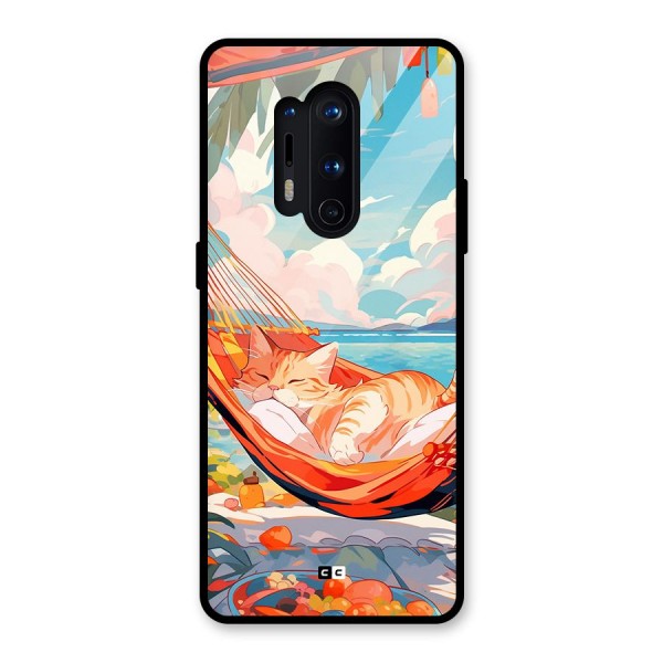 Cute Cat On Beach Glass Back Case for OnePlus 8 Pro