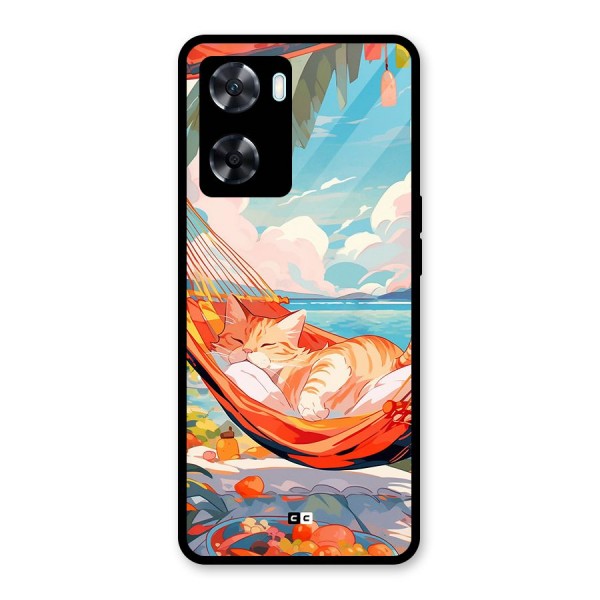 Cute Cat On Beach Glass Back Case for Oppo A77