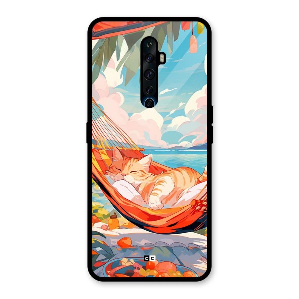 Cute Cat On Beach Glass Back Case for Oppo Reno2 F