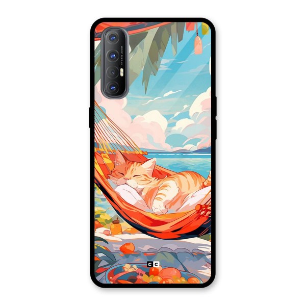 Cute Cat On Beach Glass Back Case for Oppo Reno3 Pro
