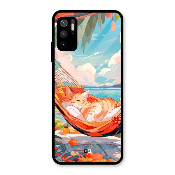 Cute Cat On Beach Glass Back Case for Poco M3 Pro 5G