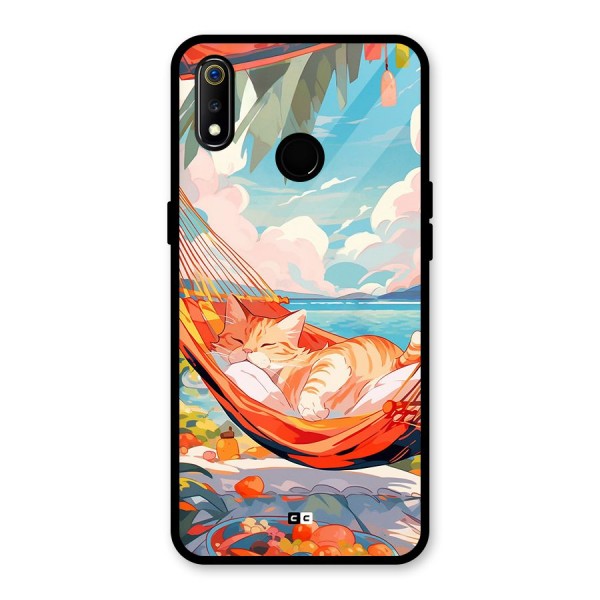 Cute Cat On Beach Glass Back Case for Realme 3