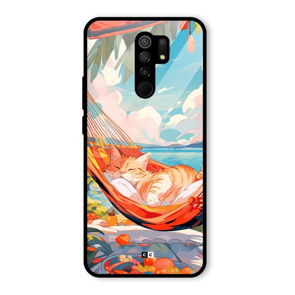 Cute Cat On Beach Glass Back Case for Redmi 9 Prime