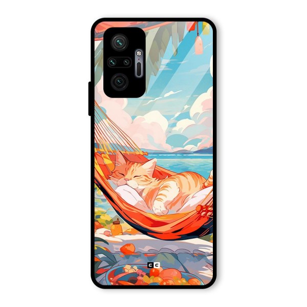 Cute Cat On Beach Glass Back Case for Redmi Note 10 Pro Max