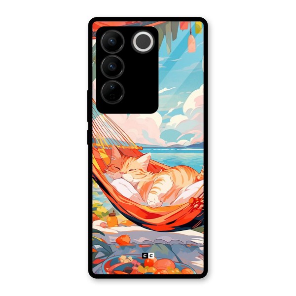 Cute Cat On Beach Glass Back Case for Vivo V27