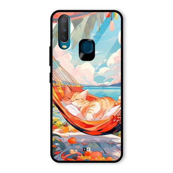 Cute Cat On Beach Glass Back Case for Vivo Y12