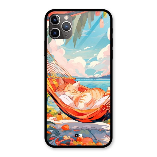 Cute Cat On Beach Glass Back Case for iPhone 11 Pro Max