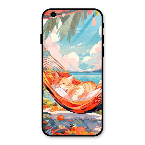 Cute Cat On Beach Glass Back Case for iPhone 6 6S