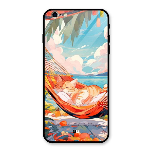 Cute Cat On Beach Glass Back Case for iPhone 6 Plus 6S Plus