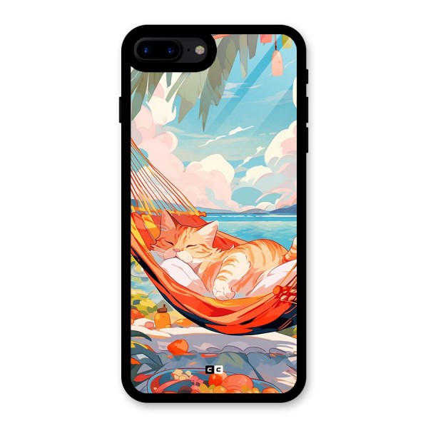 Cute Cat On Beach Glass Back Case for iPhone 7 Plus