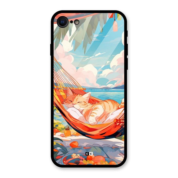 Cute Cat On Beach Glass Back Case for iPhone 8