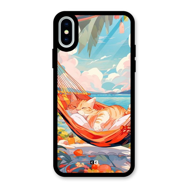 Cute Cat On Beach Glass Back Case for iPhone X