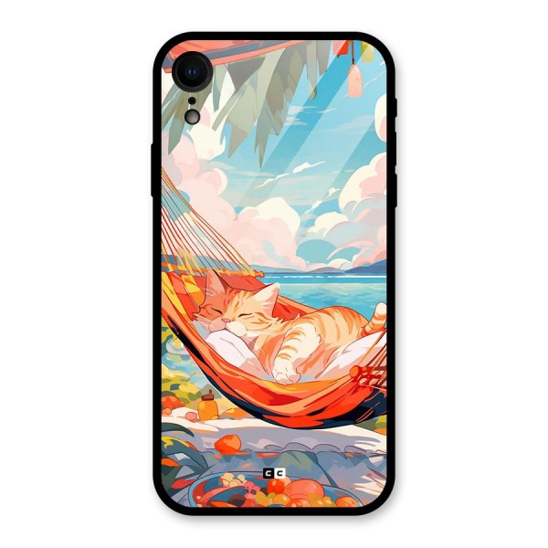 Cute Cat On Beach Glass Back Case for iPhone XR