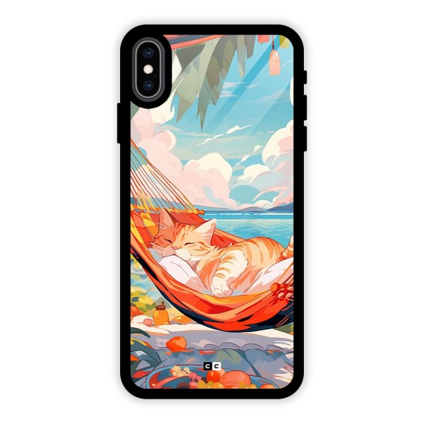 Cute Cat On Beach Glass Back Case for iPhone XS Max