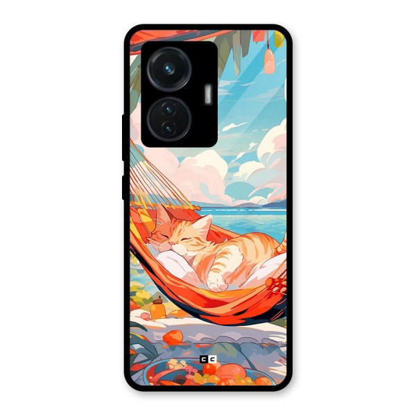 Cute Cat On Beach Glass Back Case for iQOO Z6 44W