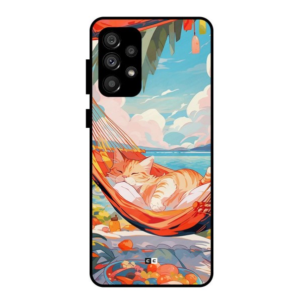 Cute Cat On Beach Metal Back Case for Galaxy A73 5G