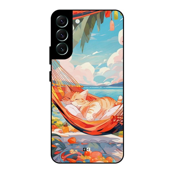 Cute Cat On Beach Metal Back Case for Galaxy S22 Plus 5G
